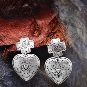 Aztec Heart Dangle Earrings Silver